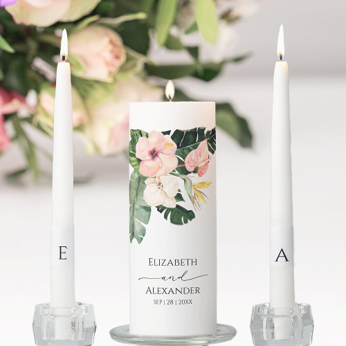 Palm Hibiscus Tropical Wedding Unity Candle Set