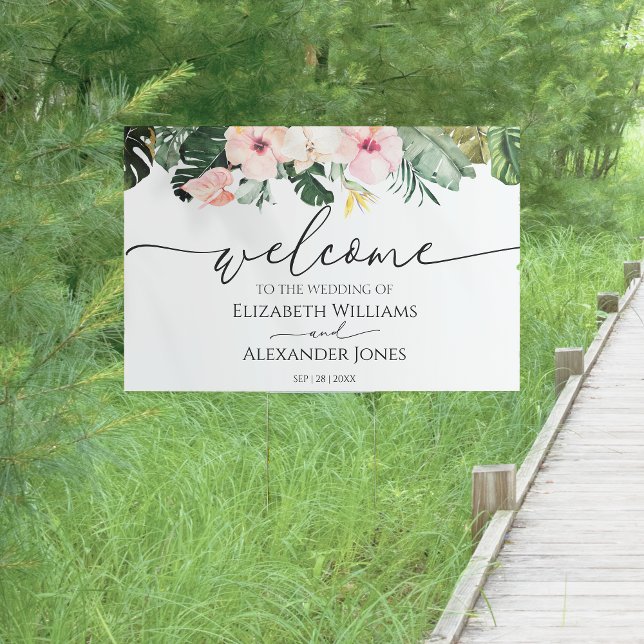 Palm Hibiscus Tropical Wedding Welcome Yard Sign (Creator Uploaded)