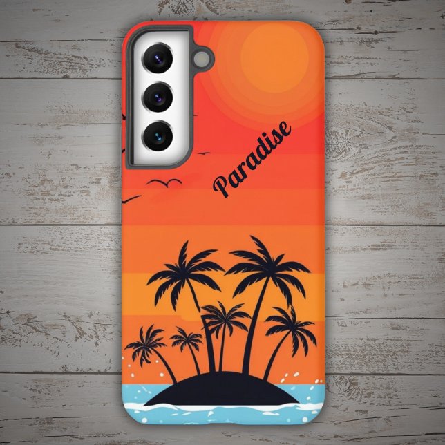 Palm Island under red sky with birds Samsung Galaxy Case (Creator Uploaded)