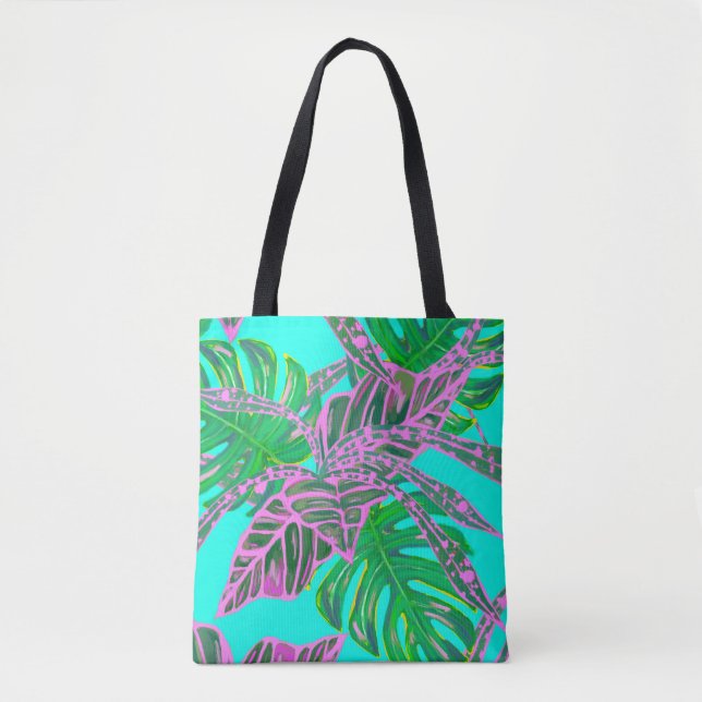 Palm leaf and coleus tropical ice tote (Front)
