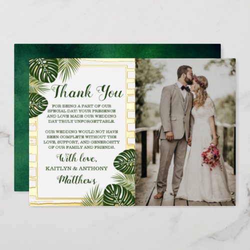 Palm Leaf Beach Wedding Photo Thank You Card