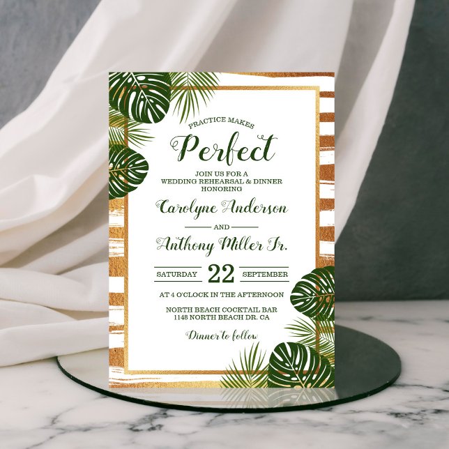 Palm Leaf Beach Wedding Rehearsal Dinner Invitation (Creator Uploaded)