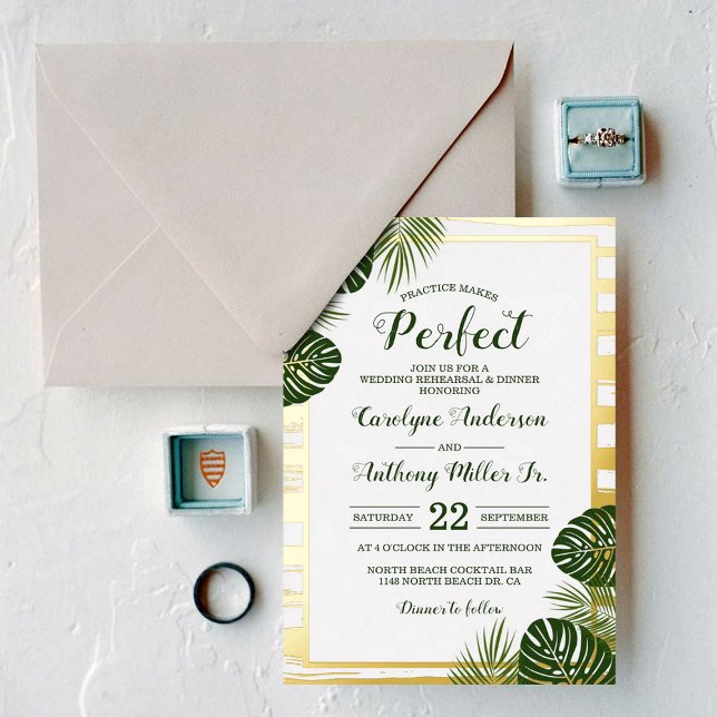Palm Leaf Beach Wedding Rehearsal Dinner Real Foil Invitation (Creator Uploaded)