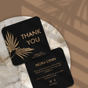 Palm Leaf Black Gold Luxury Thank You Square Business Card