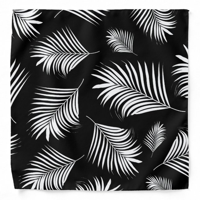 Palm Leaf Black White Tropical Pattern Bandana (Front)