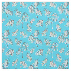 Palm Leaf Blue White Pattern Fabric