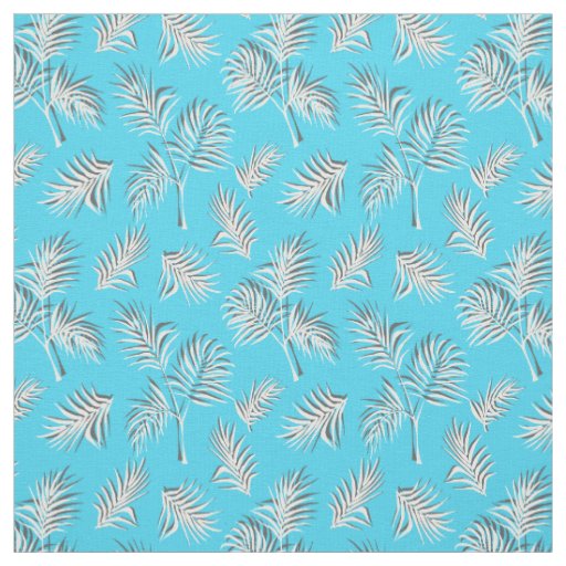 Palm Leaf Blue White Pattern Fabric