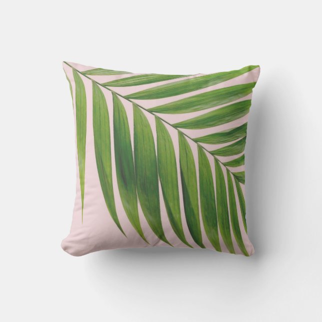 Palm Leaf Blush Pink Throw Pillow (Front)