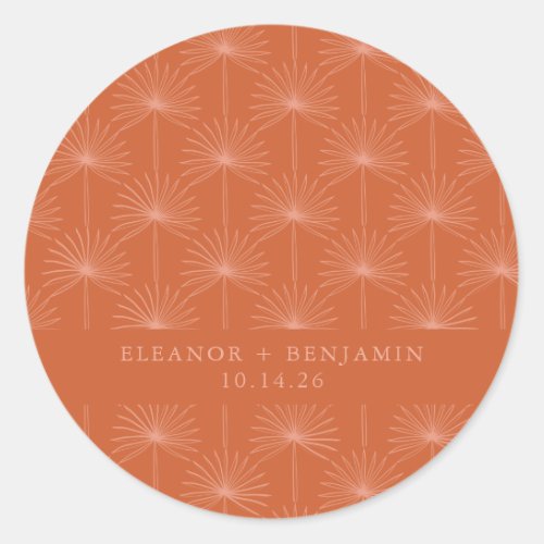 Palm Leaf Botanical Burnt Orange Custom Wedding Classic Round Sticker