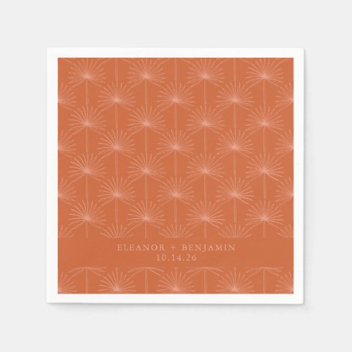 Palm Leaf Botanical Burnt Orange Custom Wedding Napkins