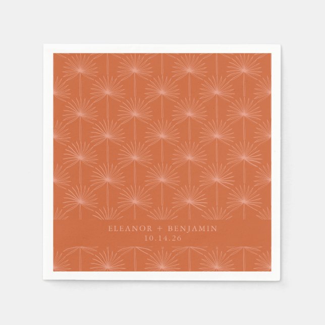 Palm Leaf Botanical Burnt Orange Custom Wedding Napkins (Front)