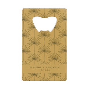 Palm Leaf Botanical Mustard Yellow Custom Wedding Credit Card Bottle Opener