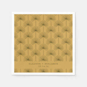Palm Leaf Botanical Mustard Yellow Custom Wedding Napkins