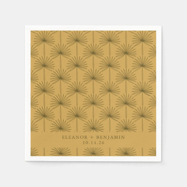 Palm Leaf Botanical Mustard Yellow Custom Wedding  Napkins (Front)