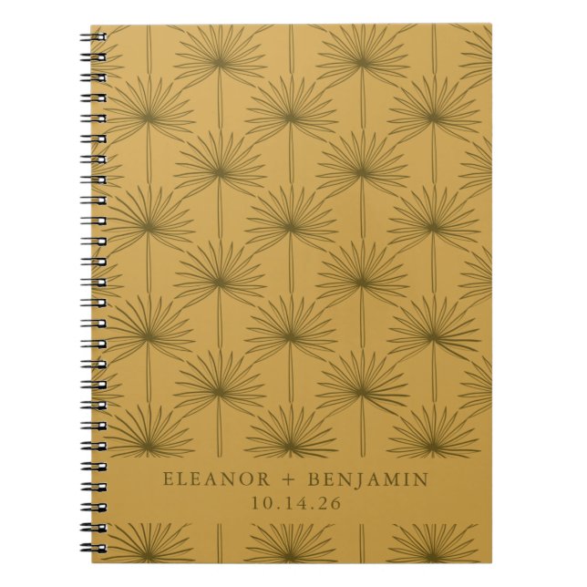 Palm Leaf Botanical Mustard Yellow Custom Wedding Notebook (Front)