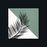 Palm leaf canvas print<br><div class="desc">Nordic style minimal design with black palm leaf decoration and white and green triangles</div>