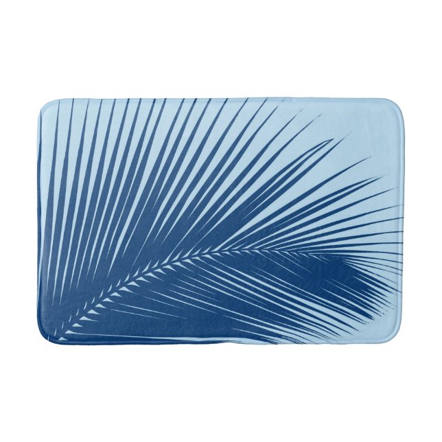 Palm leaf - cobalt and sky blue bath mat (Front)