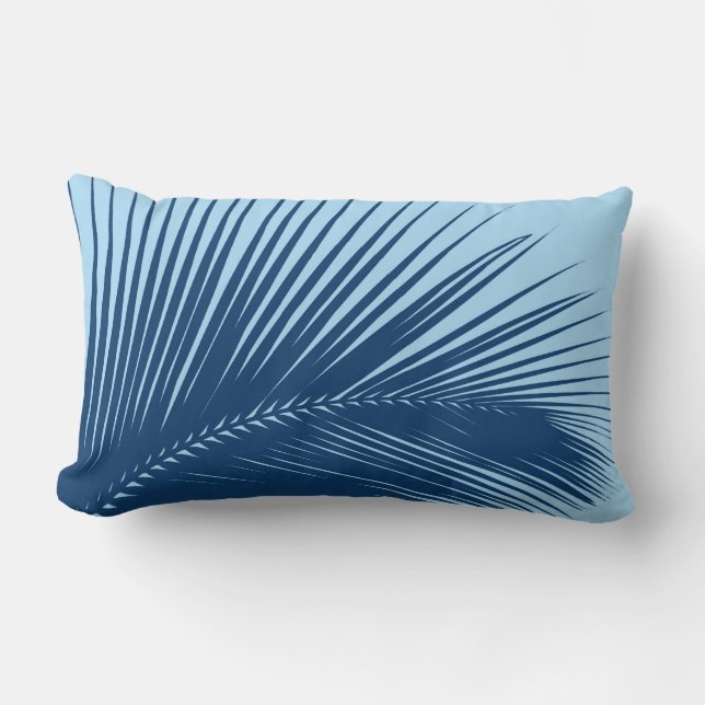Palm leaf - cobalt and sky blue lumbar pillow (Front)