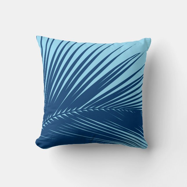 Palm leaf - cobalt and sky blue throw pillow (Front)
