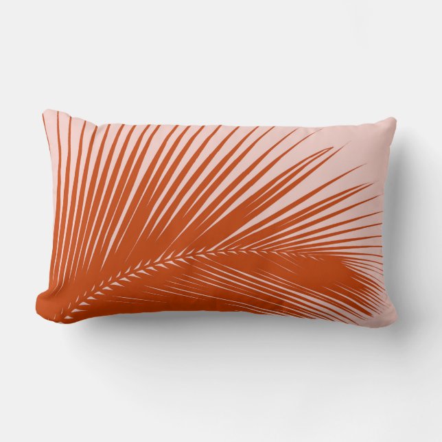 Palm leaf - Coral and shell pink Lumbar Pillow (Front)