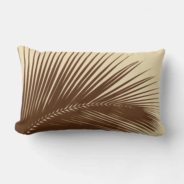Palm leaf - Dark brown and tan Lumbar Pillow (Front)