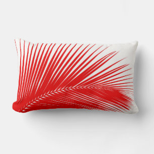 Palm leaf - dark coral red and white lumbar pillow