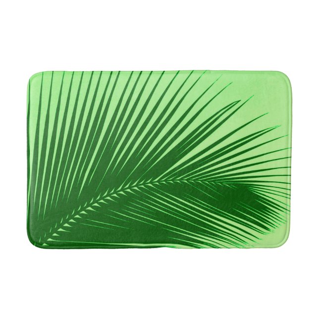 Palm leaf - emerald and lime green bathroom mat (Front)