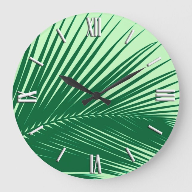 Palm leaf - emerald and lime green large clock (Front)