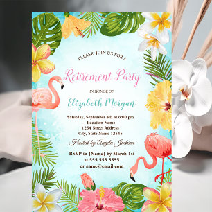 Palm Leaf Flowers Flamingos Retirement Party Invitation