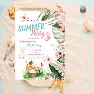 Palm Leaf,Flowers,Fruits,Butterflies Birthday Invitation