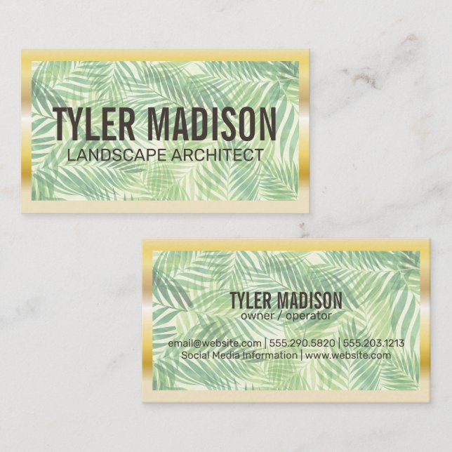 Palm Leaf | Gold Border Business Card (Front/Back)