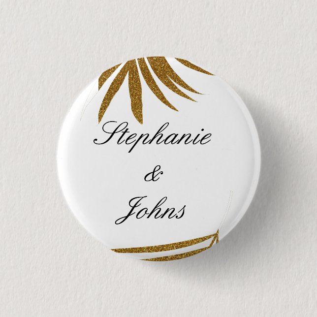 Palm Leaf Gold Glitter Custom Couple Name Tropical Button (Front)