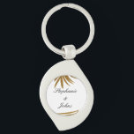 Palm Leaf Gold Glitter Custom Couple Name Tropical Keychain<br><div class="desc">Designed with beautiful and artistic golden palm leaf pattern in solid white color background with personalized text templates which you can edit and customize to add your own details. Great for special occasions like weddings,  birthdays etc.</div>