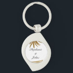 Palm Leaf Gold Glitter Custom Couple Name Tropical Keychain<br><div class="desc">Designed with beautiful and artistic golden palm leaf pattern in solid white color background with personalized text templates which you can edit and customize to add your own details. Great for special occasions like weddings,  birthdays etc.</div>