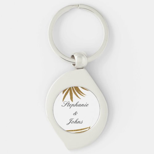 Palm Leaf Gold Glitter Custom Couple Name Tropical Keychain