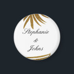 Palm Leaf Gold Glitter Custom Couple Name Tropical Magnet<br><div class="desc">Designed with beautiful and artistic golden palm leaf pattern in solid white color background with personalized text templates which you can edit and customize to add your own details. Great for special occasions like weddings,  birthdays etc.</div>