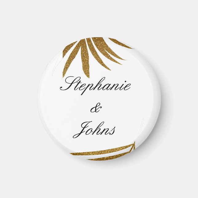 Palm Leaf Gold Glitter Custom Couple Name Tropical Magnet (Front)