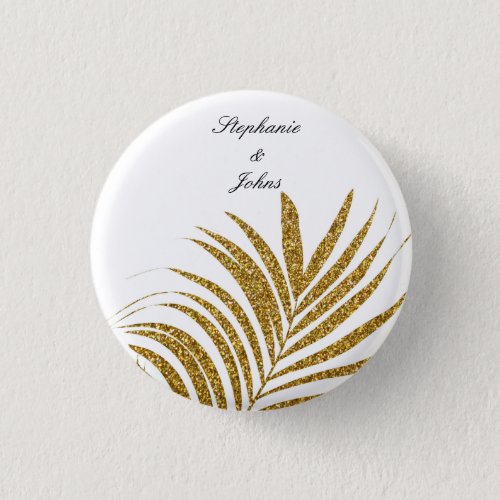 Palm Leaf Gold Glitter Custom Name Trendy Wedding  Button