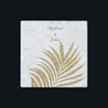 Palm Leaf Gold Glitter Custom Name Trendy Wedding  Stone Magnet<br><div class="desc">Designed with beautiful and artistic golden palm leaf pattern in solid white color background with personalized text templates which you can edit and customize to add your own details. Great for special occasions like weddings!</div>