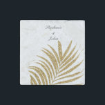 Palm Leaf Gold Glitter Custom Name Trendy Wedding  Stone Magnet<br><div class="desc">Designed with beautiful and artistic golden palm leaf pattern in solid white color background with personalized text templates which you can edit and customize to add your own details. Great for special occasions like weddings!</div>