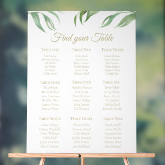 Palm Leaf Gold Text Acrylic 9 Table Plan Sign