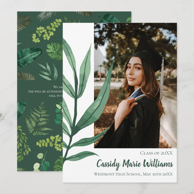 Palm Leaf Green Plant Graduation Announcement (Front/Back)