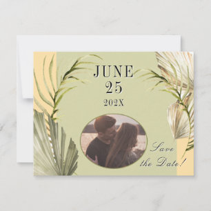 Palm Leaf Greenery Save the Date Postcard