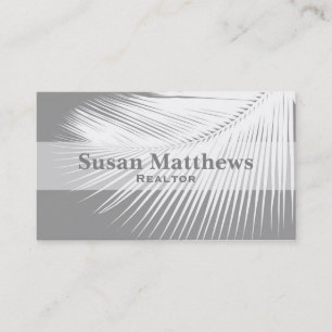 Palm leaf - grey / gray and white business card