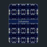 Palm Leaf in Delft Blue | Personalized Botanical Magnet<br><div class="desc">Bring a touch of "Grandmillennial" elegance to your kitchen or office with our Palm Leaf in Delft Blue personalized magnet. This design features a sophisticated botanical kaleidoscope in deep indigo and soft cream, capturing the rhythmic beauty of tropical shadows through a classic, high-end lens. It’s an effortless way to turn...</div>