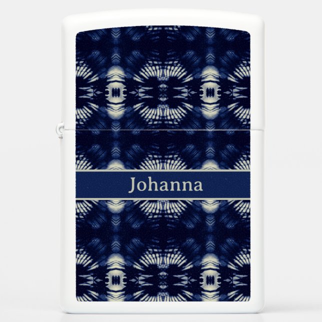 Palm Leaf in Delft Blue | Personalized Botanical Zippo Lighter (Front)