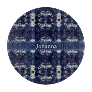 Palm Leaf in Delft Blue Personalized Symmetrical Cutting Board