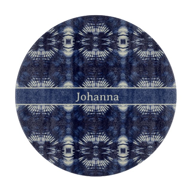 Palm Leaf in Delft Blue | Personalized Symmetrical Cutting Board (Front)