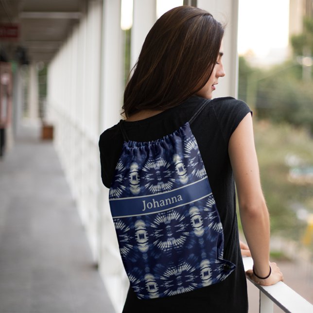 Palm Leaf in Delft Blue | Personalized Symmetrical Drawstring Bag (Creator Uploaded)