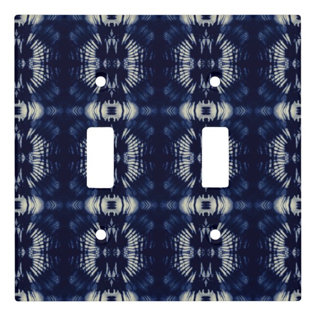 Palm Leaf in Delft Blue | Symmetrical Botanical Light Switch Cover (Front)
